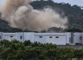 Captura de video optimizada de la humareda provocada por detonaciones en la vía a Salitre