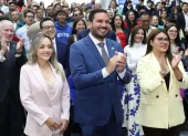 El presidente del Consejo de Participación Ciudadana y Control Social (CPCCS), Andrés Fantoni (c), y la vicepresidenta Jazmín Enríquez (d).