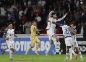 Los jugadores de la plantilla de Liga de Quito celebraron eufóricos la victoria 2-0 ante Lanús