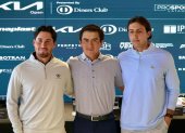 Renato Naula (i), Felipe Garcés (c) y Philippe Thorin son los golfistas ecuatorianos.