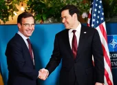 El primer ministro sueco, Ulf Kristersson (izquierda), y el secretario de Estado estadounidense, Marco Rubio,en la reunión de ministros de Asuntos Exteriores de la OTAN en Suecia, el 22 de mayo de 2026.