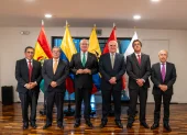 El secretario general de la Comunidad Andina, Gonzalo Gutiérrez Reinel, intervino durante la ceremonia por los 57 años de la firma del Acuerdo de Cartagena, en Lima.
