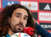 El defensa de la selección española Marc Cucurella durante la rueda de prensa tras el entrenamiento del equipo.