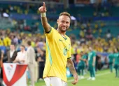 Neymar Jr., de Brasil, reacciona al final de un partido del grupo C del Mundial de la FIFA 2026 entre Escocia y Brasil, en el estadio Hard Rock en Miami.