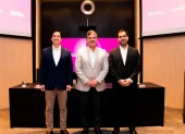 Representantes de Banco Guayaquil, Peigo y Félix durante la presentación de la alianza para facilitar el envío y la recepción de remesas entre Estados Unidos y Ecuador.