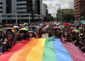 En la marcha por el Día del Orgullo Lgbtiq+, en Quito, en 2025.