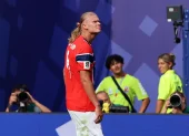 El noruego Erling Haaland celebra el gol del 0-1 durante el partido de octavos de final de la Copa Mundial de la FIFA 2026 entre Brasil y Noruega.