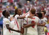 Jugadores de Inglaterra celebran un gol de Jude Bellingham este sábado, en un partido de cuartos de final del Mundial de la FIFA 2026 entre Noruega e Inglaterra en el estadio Hard Rock en Miami.