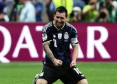 Lionel Messi celebra con fuerza en la cancha durante el Mundial 2026.