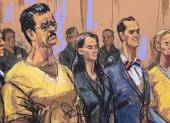 Dibujo realizado por Jane Rosenberg donde aparecen el expresidente de Venezuela, Nicolás Maduro, y Cilia Flores asistiendo a una audiencia en Nueva York (Estados Unidos).