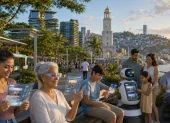 Así imaginamos a los guayaquileños dentro de 53 años: informándose mediante gafas inteligentes, pulseras holográficas, pantallas flexibles y robots, en una ciudad más segura, verde y conectada.