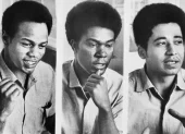 George Jackson (derecha), Fleeta Drumgo (centro) y John W. Cluchette (izquierda), conocidos como Hermanos de Soledad, cuyo caso expuso la violencia del sistema penitenciario estadounidense.