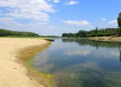 Bajo nivel del río Danubio a su paso por la localidad de Roseti, en Rumanía, en una imagen de principios de agosto.