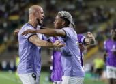 Independiente del Valle celebra su victoria ante Deportes Tolima por la Copa Libertadores.