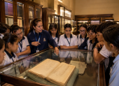 Estudiantes conocen el patrimonio documental del Archivo Histórico del Guayas durante una jornada educativa.