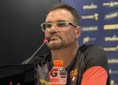 Pablo Trobbiani, director técnico de Barcelona SC, en rueda de prensa.