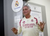 El técnico del Real Madrid, José Mourinho, durante la rueda de prensa posterior al entrenamiento del equipo.