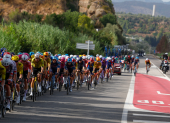 El pelotón durante la quinta etapa de La Vuelta a España, este miércoles, que se disputa entre Falset y Roquetes (Tarragona)