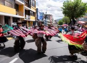Desfile. Bandas, danzantes y comparsas recorrieron Sangolquí durante una jornada dedicada al maíz y turismo.