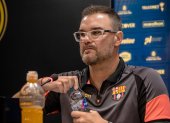 Pablo Trobbiani, director técnico de Barcelona SC, en rueda de prensa en estadio Monumental.