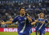 Aníbal Leguizamón en el festejo de gol para Emelec, en la victoria ante Manta por la fecha 29 de la LigaPro.