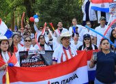 Un grupo de médicos paraguayos del sector público, durante una jornada de protestas al final de un paro nacional de dos días, en Cambyretá (Paraguay)