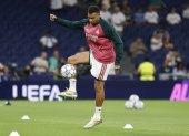 El delantero francés del Real Madrid, Kylian Mbappé, durante el calentamiento.