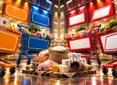 Un carrito con víveres básicos ilustra la competencia entre distintos formatos de tiendas de descuento y proximidad, donde el ahorro depende no solo del precio visible, sino también del tamaño y rendimiento de los productos.