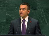 El presidente del Ecuador, Daniel Noboa, durante su discurso en el 81 periodo de sesiones de la Asamblea General de las Naciones Unidas.