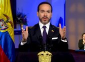 El presidente de Colombia, Abelardo de la Espriella, hablando durante una alocución televisiva este domingo.