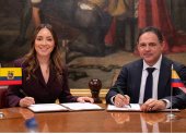 La presidenta de la Asamblea Nacional de Ecuador, Mishel Mancheno, y el presidente del Senado de Colombia, Honorio Henríquez.