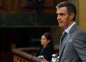 El presidente del Gobierno español, Pedro Sánchez, durante su intervención este viernes en el Congreso en Madrid.