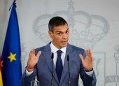 El presidente del Gobierno, Pedro Sánchez, comparece en rueda de prensa tras la reunión del Consejo de Ministros, este martes en el Palacio de la Moncloa.