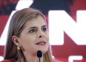 La presidenta de Costa Rica, Laura Fernández, durante una rueda de prensa, en San José (Costa Rica).