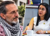 Santiago Rosano es el profesor que participó de las protestas. Gilda Alcívar es la ministra de Educación.
