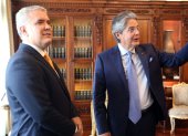 El expresidente colombiano Iván Duque y el expresidente de Ecuador, Guillermo Lasso, es una visita protocolar al Palacio de Carondelet, en Quito, en 2021.