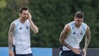 Rodrigo De Paul y Lionel Messi entrenando en Lauderdale, Florida.