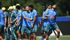 Raphinha y Neymar  en el entrenamiento de Brasil