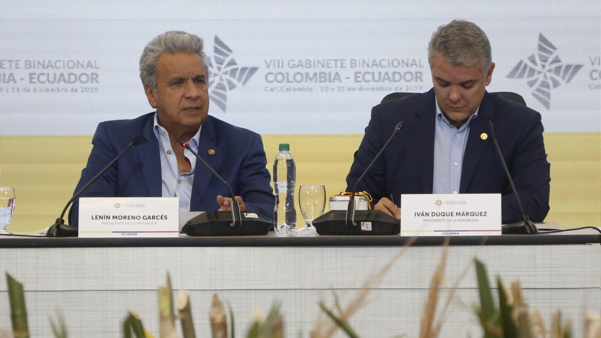 Los presidentes de Ecuador, Lenín Moreno, y de Colombia, Iván Duque participan este miércoles en la reunión.