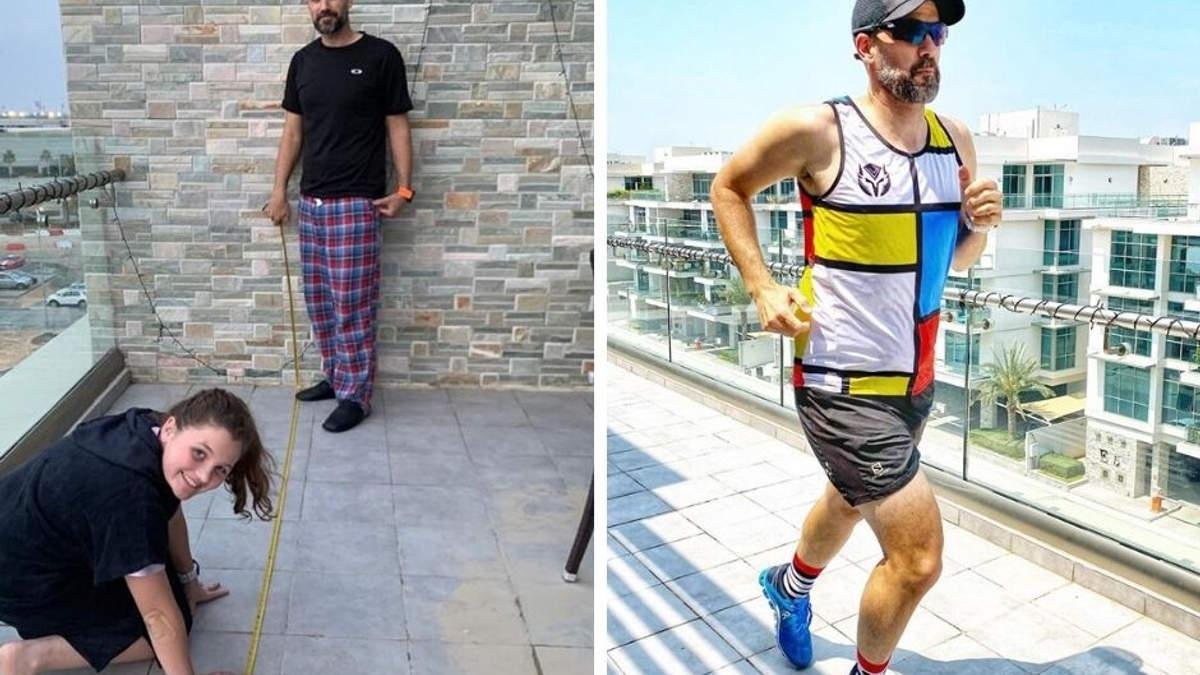 Collin Allin, de 41 años, correrá por siete u 8 horas junto a su esposa Hilda en el balcón de su casa que tiene una extensión de 19 metros de largo.