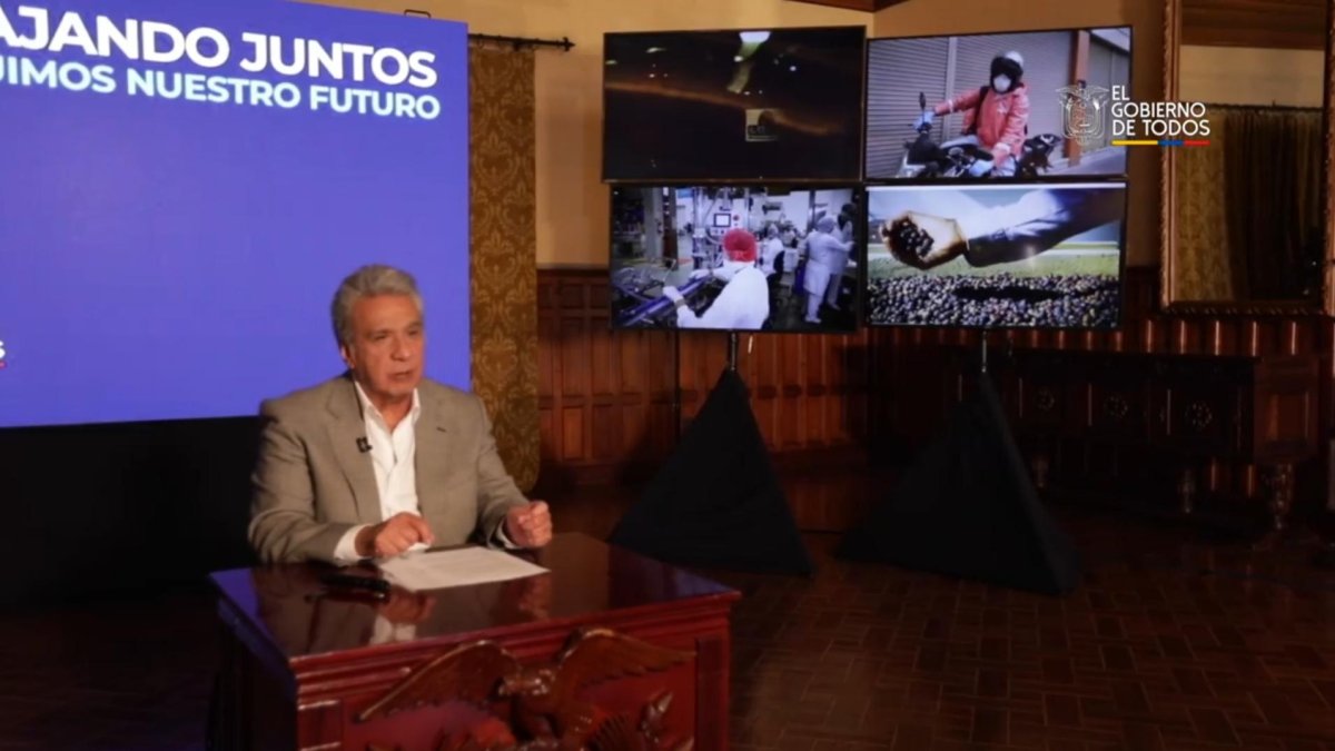 El presidente Moreno emitió el mensaje desde el Palacio de Carondelet.