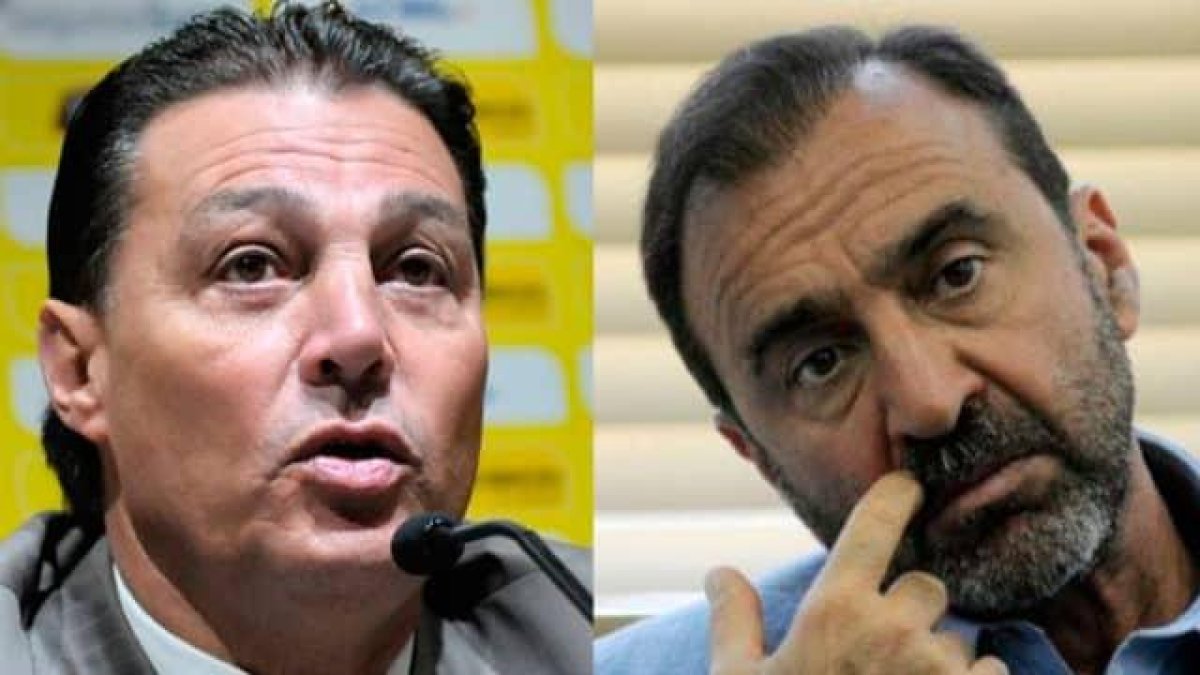 Carlos Alfaro Moreno (i), presidente de Barcelona contó una anécdota junto al titular de Emelec Nassib Neme.