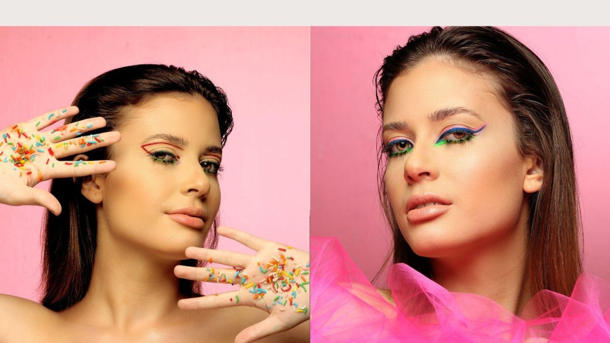 Diviértase combinando tonos pasteles en la línea del párpado superior y otro neón en el inferior.