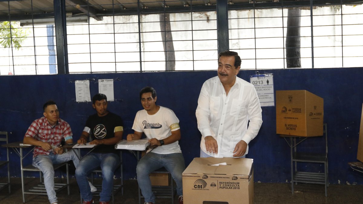 El entonces acalde Jaime Nebot cuando sufragó en la consulta popular de 2018. Ahora propone una nueva iniciativa de consulta popular.