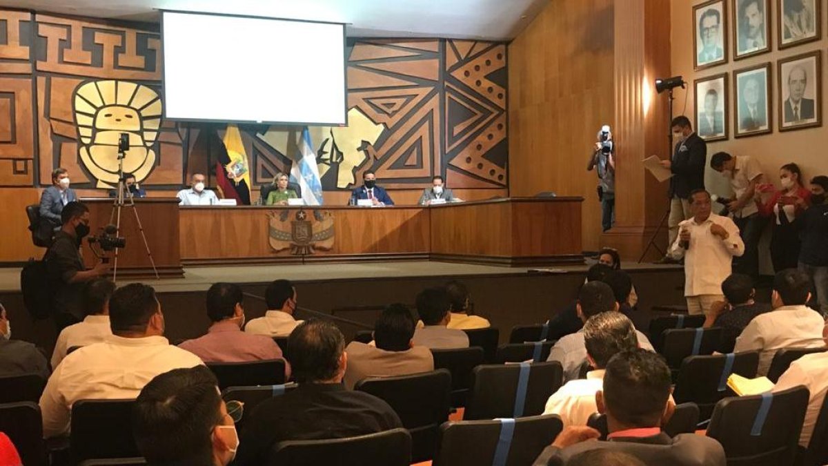 Luis Almeida, delegado del Municipio de Guayaquil, durante su intervención en la sesión.