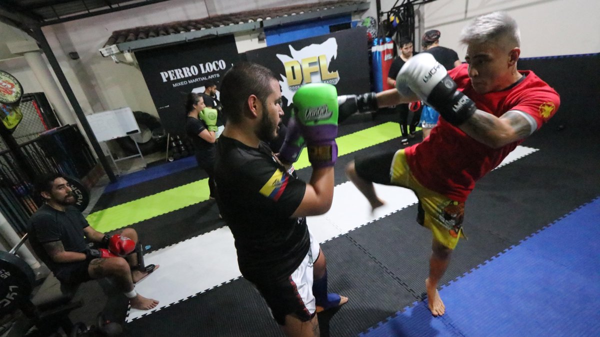 Cordero (d) entrena intensamente con sus alumnos luchadores.