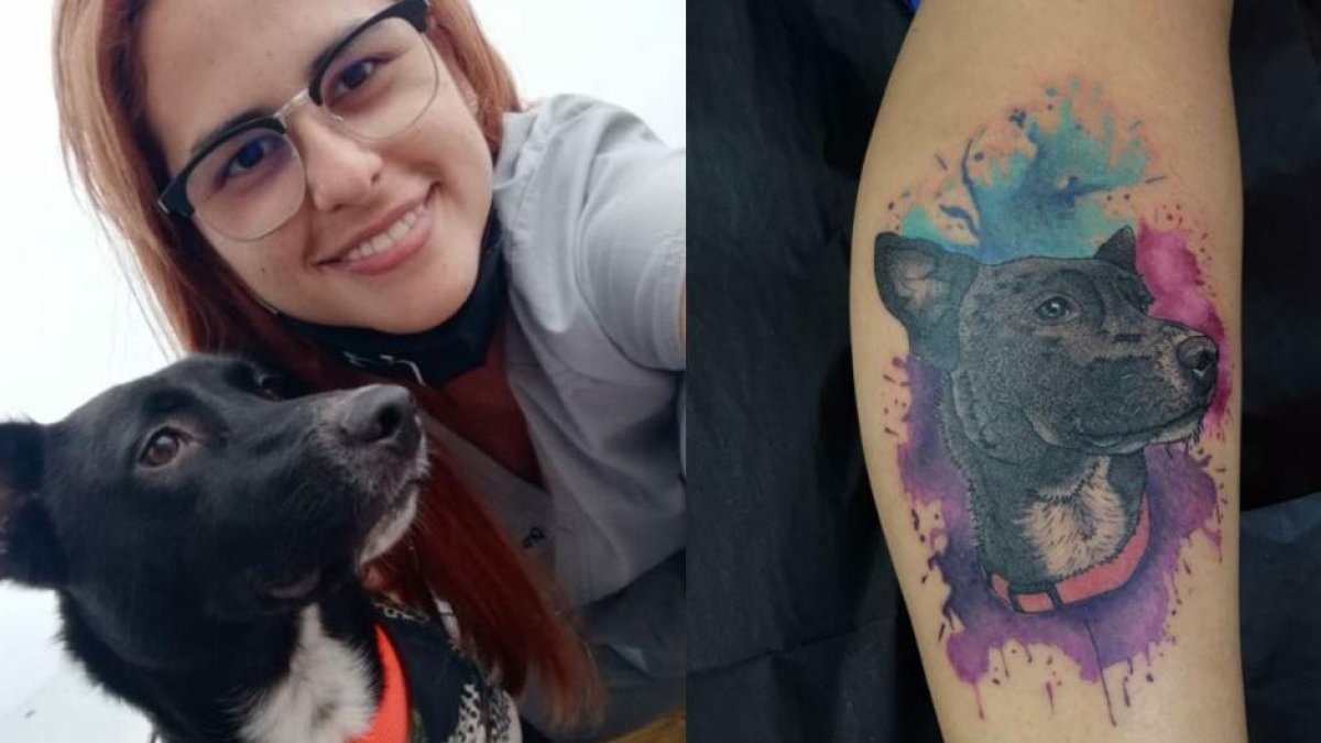 Zullybert González se grabó en su pierna derecha la imagen de su perro Kreus. Diego Viñan fue el tatuador.