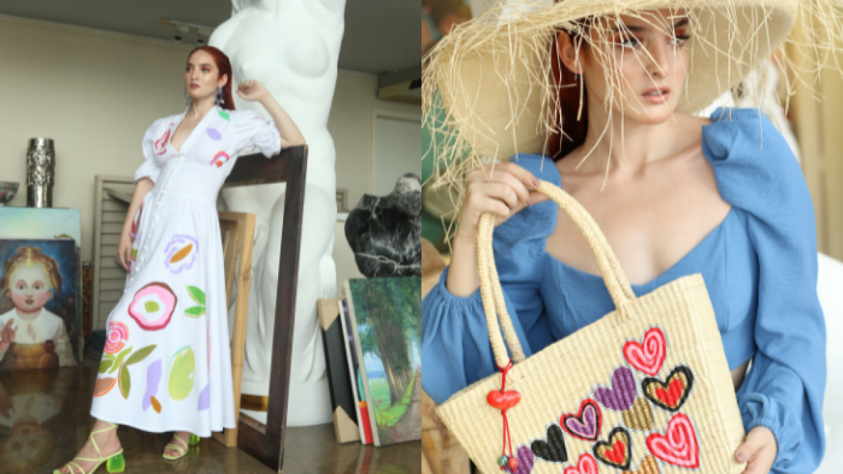 Vestido de la diseñadora Irina Abad y cartera de Amoretto.