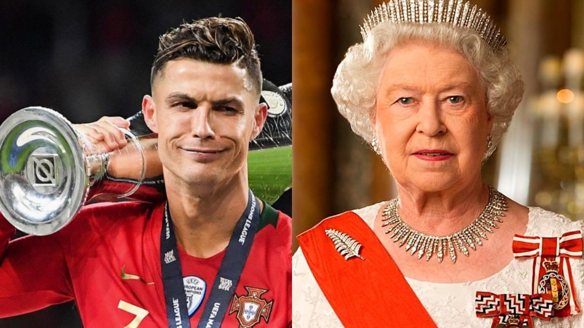 Cristiano Ronaldo y la reina Isabel II de Inglaterra.