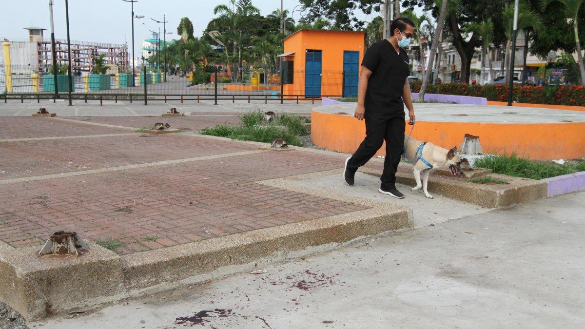 Indicios. Las manchas de sangre quedaron en la vereda del malecón.